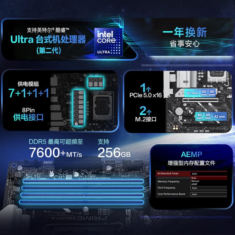 Compatible with ASUS PRIME B860M-A Motherboard, Supports CPU LGA 1851