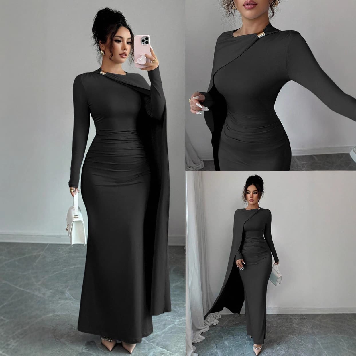 2026 Autumn New Party Evening Dress Cross-border Export Women's Fashion Slim Long Sleeve Stylish Figure-flattering Long Gown