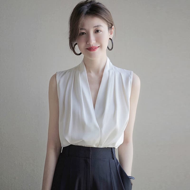 New 6 Colors Original Satin High Quality Summer Loose Slimming Satin Sleeveless Top Women Summer Chiffon Blouse
