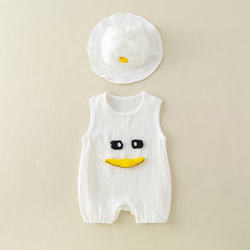 Baby clothes summer thin sleeveless pullover newborn baby jumpsuit gauze duck hooded sleeveless jumpsuit
