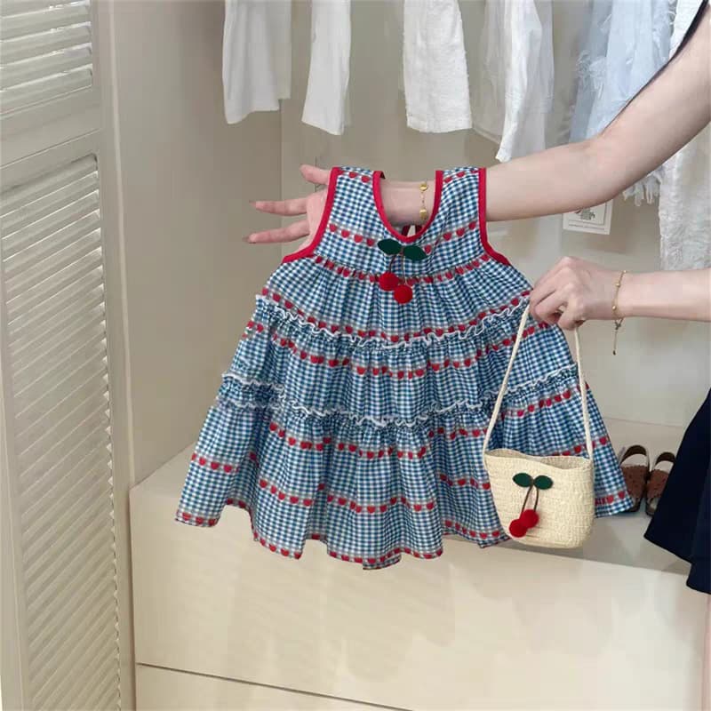 TIMO Girls' Summer New Dress Baby Doll Dress Princess Dress Midi Length