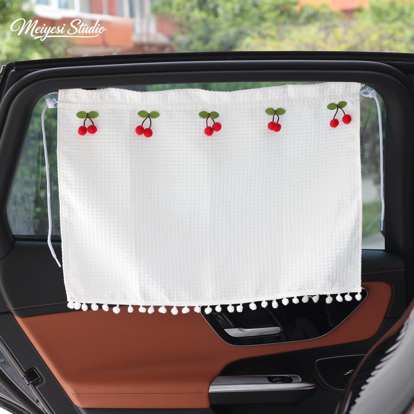 Car sunshade cherry pattern waffle car suction cup car sunshade sun protection and heat insulation car curtain