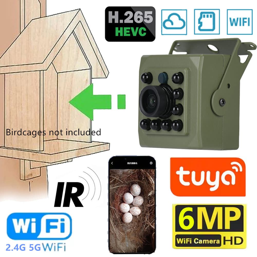 Bird Nest Camera Wooden Birdhouse Built-in Tuya Smart 6MP WiFi Infrared