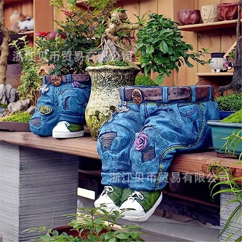 Garden Art Jeans Decorative Planter Resin Craft Courtyard Design Planting Pot Sculpture