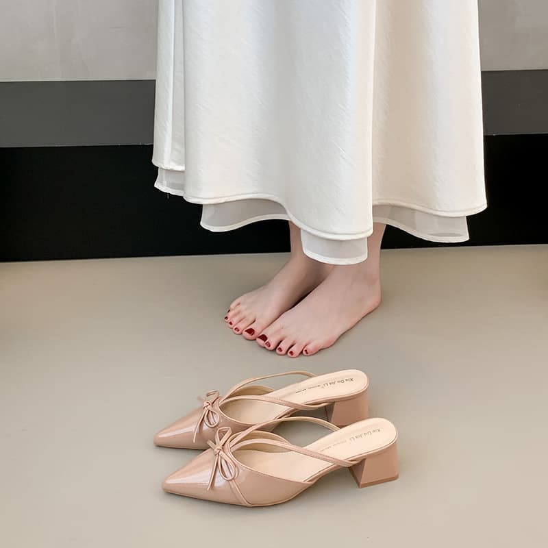 Low Heel Sandals 2026 Spring New Style, AliExpress Korean Fashion Low Heel Toe-Cap Kitten Heel Slippers, Pointed Toe Slippers