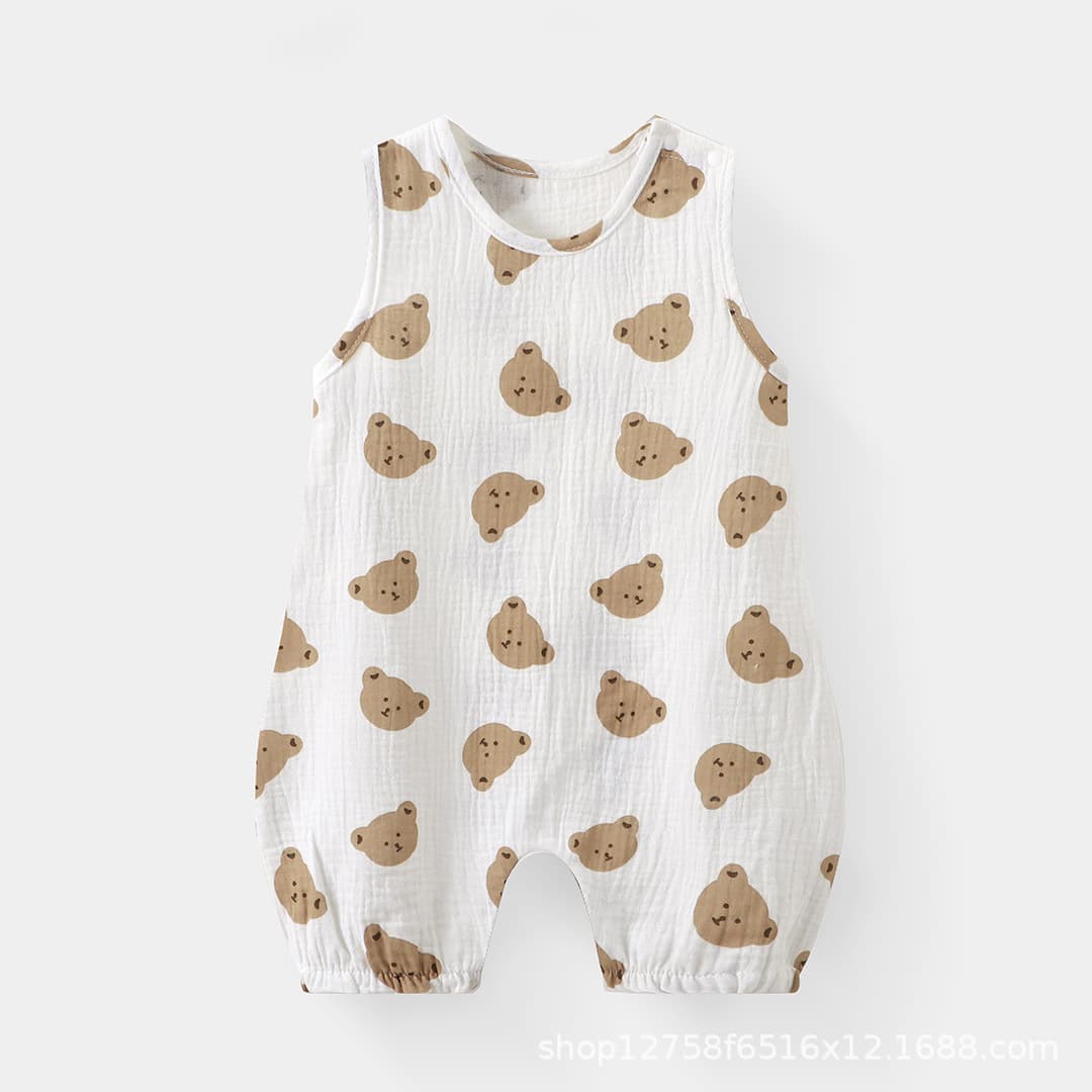 Baby Cotton Gauze One-Piece Pajamas Summer Thin Sleeveless Robe for Boys Girls Vest Style Sleepwear Children Home Clothes