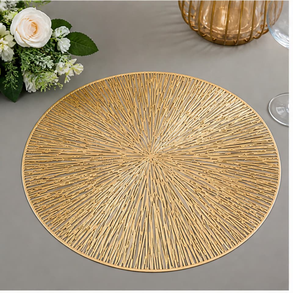 Nordic Light Luxury Random Thread Radial Round Placemat PVC Hollow Heat-Insulation Mat Western Dining Placemat Hotel Round Table Tableware Mat