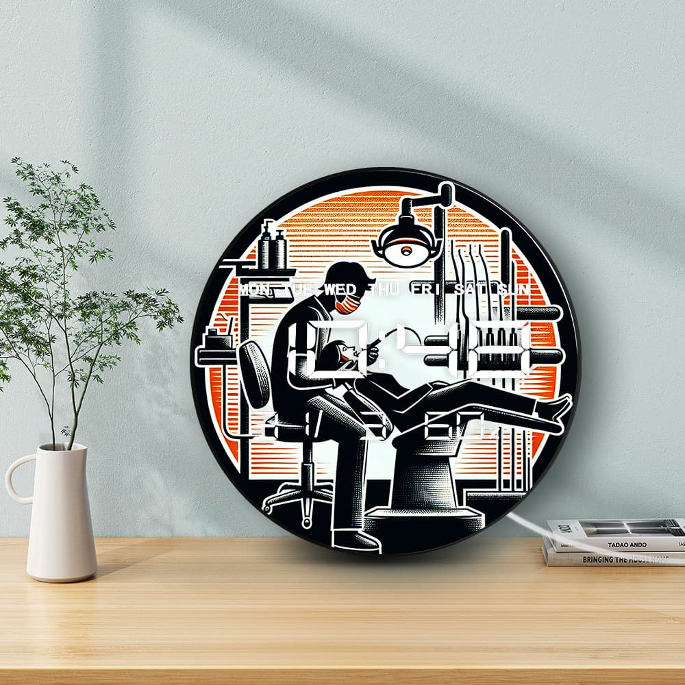 Dental Workbench Dental Clinic Decorative Wall Clock Electronic Multi-Functional Home Clock Temperature and Humidity Silent Wall Clock
