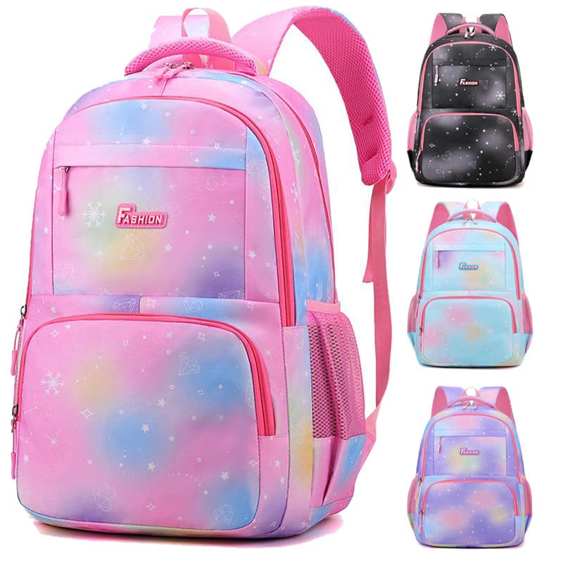 Girls' School Backpack for Elementary Students Grades 3-6, Gradient Color Campus Shoulder Bag, Preppy Style Backpack, Lightweight Large Capacity