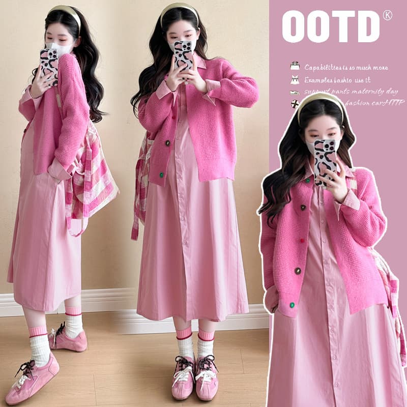 Actual Photo In Stock ~ Maternity Spring Set Fashion Style 2026 New Loose Trendy Plus Size Maternity Two-Piece Set