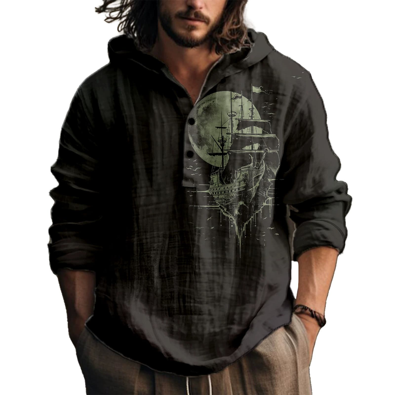 New Men's Short Sleeve Printed Shirt for EU/US Cross-Border, 3D Print, Open Front Hooded Shirt, Hawaiian Print Shirt