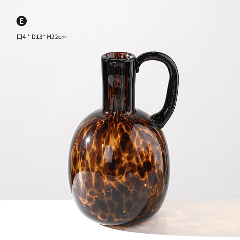 Hand-blown Vintage Tortoiseshell Leopard Pattern Glass Pitcher Vase Caramel Color Home Decor Artistic Vase Ornament
