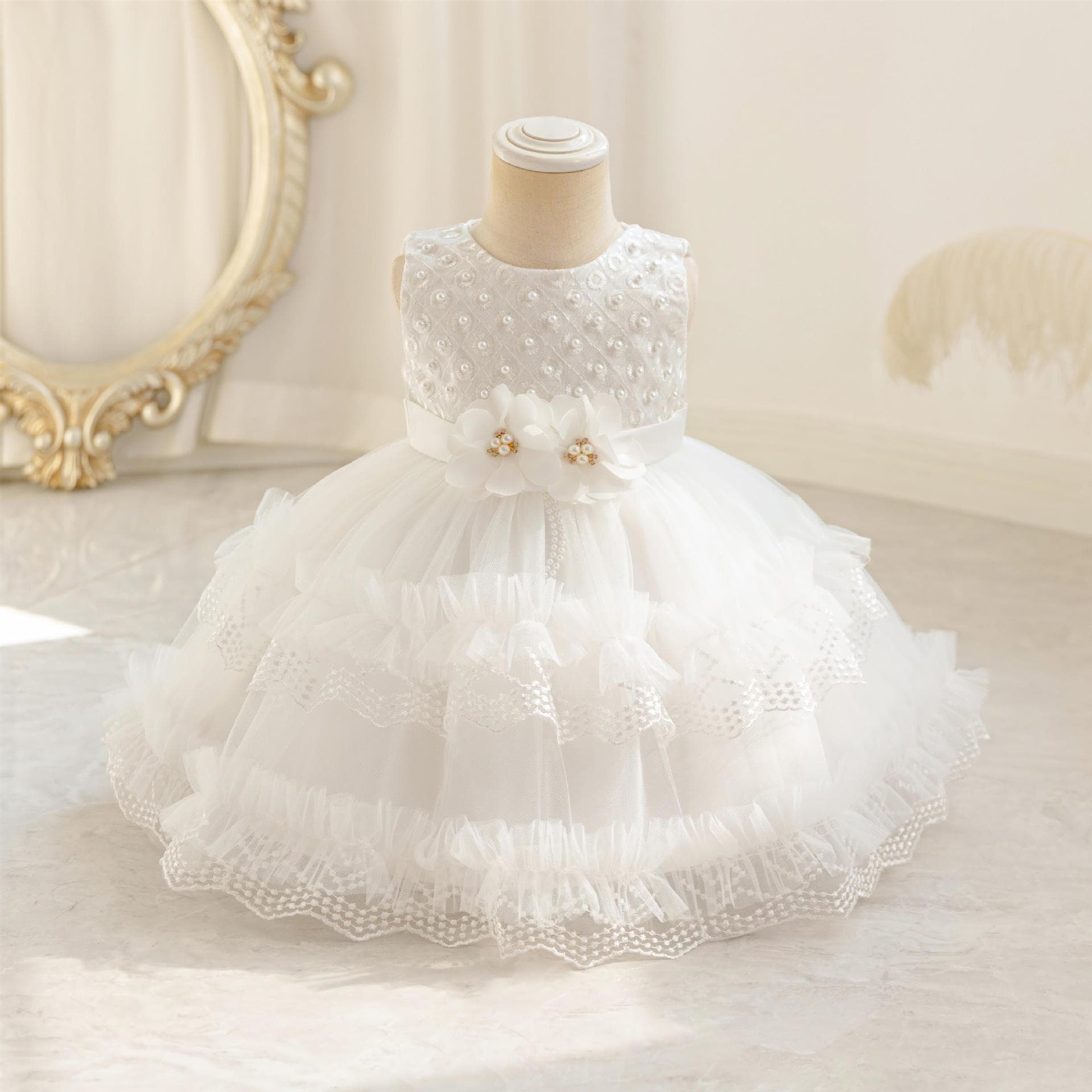 First birthday children's dress christening white princess dress girl's Children's Day Christmas party dress dress
