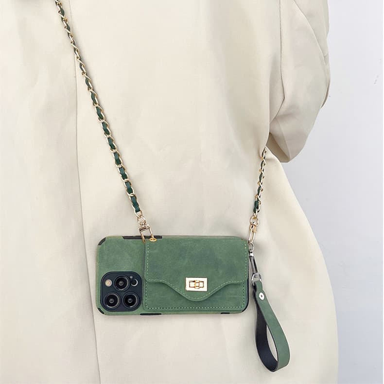 Crossbody Suede Phone Case Compatible with iPhone 15/16 Pro, iPhone 14 Card Holder, iPhone 12/17 Pro Protective Case 11