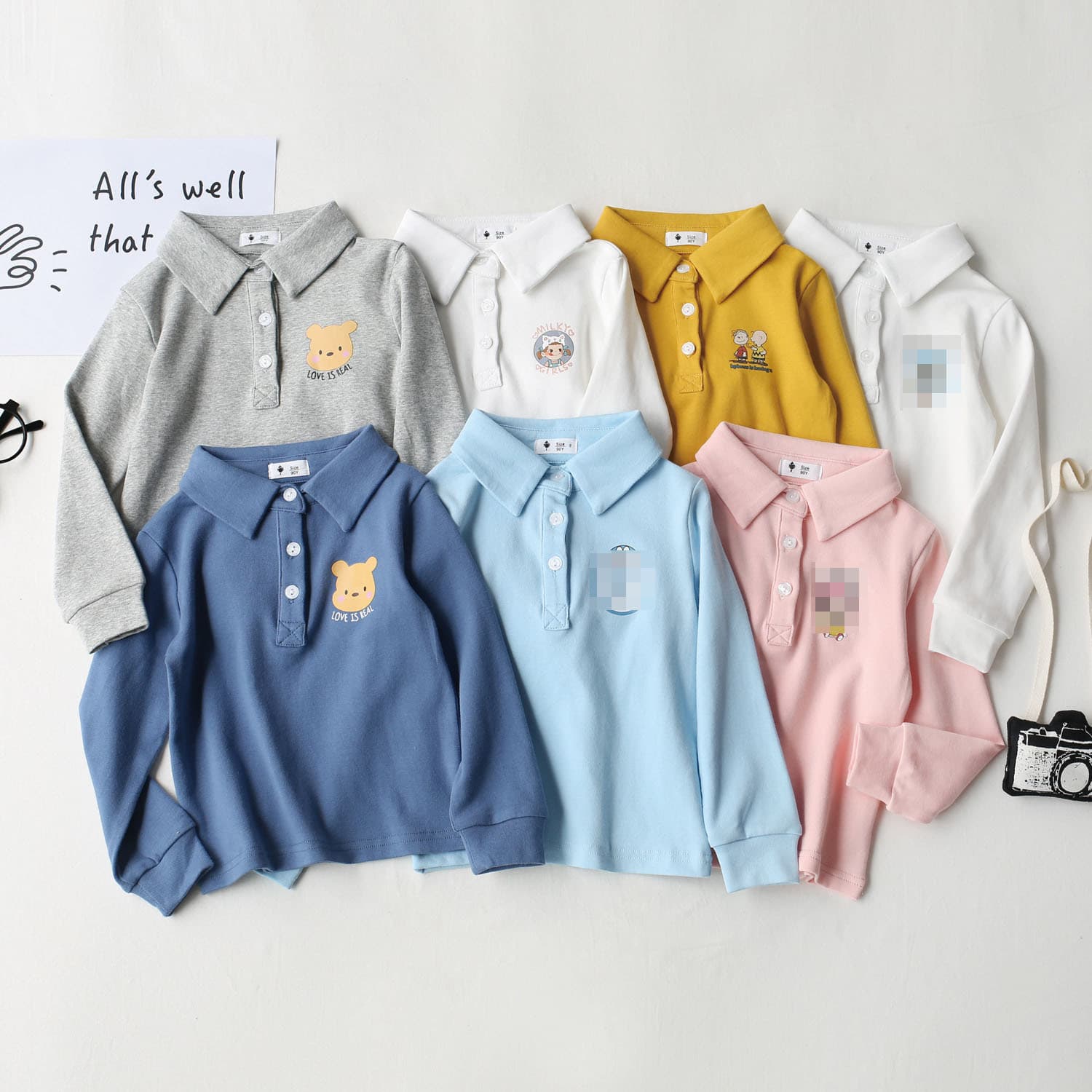 Children's spring and autumn school style polo shirt 2025, boys and girls baby long-sleeved collared top, stylish solid color shirt