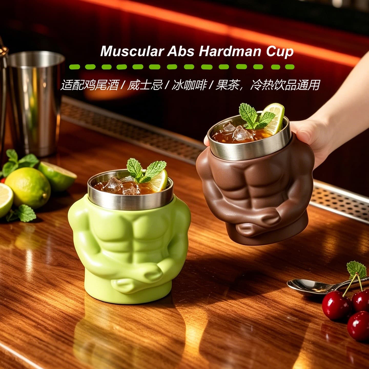 Muscle Atmosphere Stainless Steel Cup Ins Anti-Fall with Lid Cup Portable Cup Coffee Cup Home Cold Drink Cup