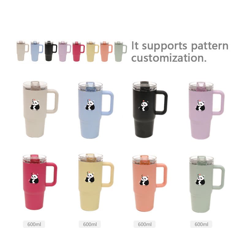 Factory Direct 20oz Creative Car Cup, High-Quality Transparent Lid Insulated Mug, Portable Ice Tumbler with Handle