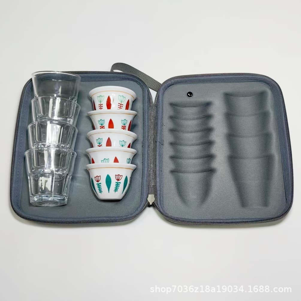 Molded Hard Shell Outdoor Travel Portable Dustproof Glass Cup Arabic Porcelain Cup EVA Tea Set Storage Bag