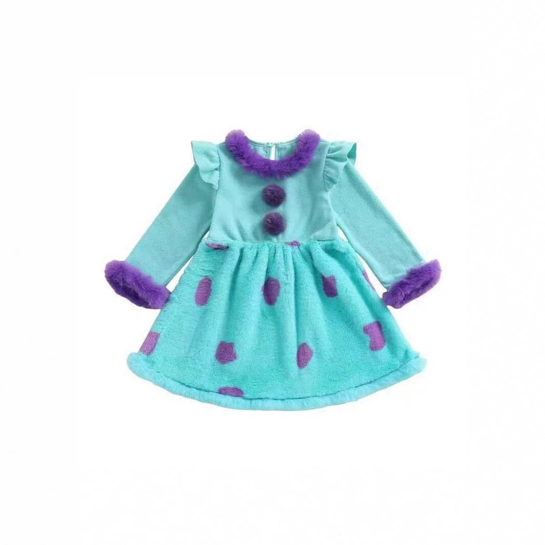 Girls autumn plush polka-dot dress long-sleeved princess dress baby cute and fashionable children's dress