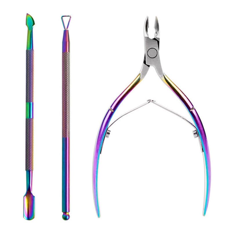 Amazon Color Titanium Stainless Steel Dead Skin Cutter Steel Push Nail Tool Set Long Handle Dead Skin Pliers Repair Hand to Barb