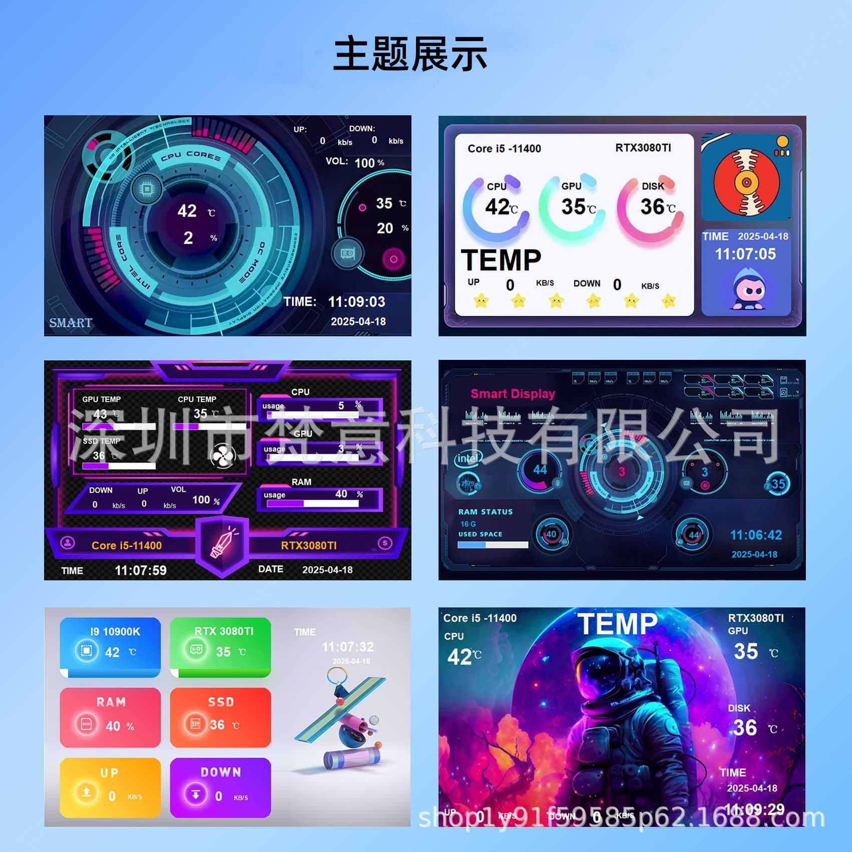 800x480 LCD 5-inch High-Definition Water Cooling CPU Monitor Computer Secondary Display USB-C Built-in Themes