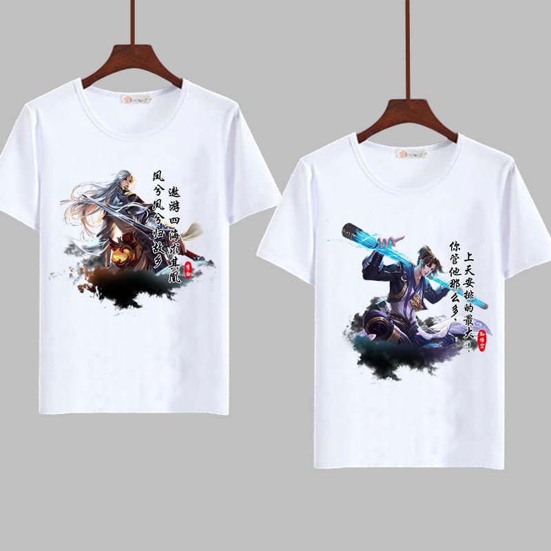 Summer King Glory Short-Sleeved T-Shirt Supreme Treasure Phoenix Qiuhuang Li Bai Surrounding Male and Female Middle School Students White T-Shirt Fashion