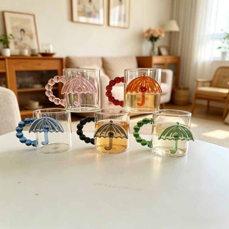 Colorful beaded umbrella handle high borosilicate glass large capacity cold drink coffee milk tea household cute drinking cup