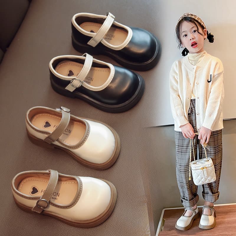 Women's Black Soft-Soled Princess Shoes for Girls Spring Season Children's Leather Shoes Primary School Students Performance