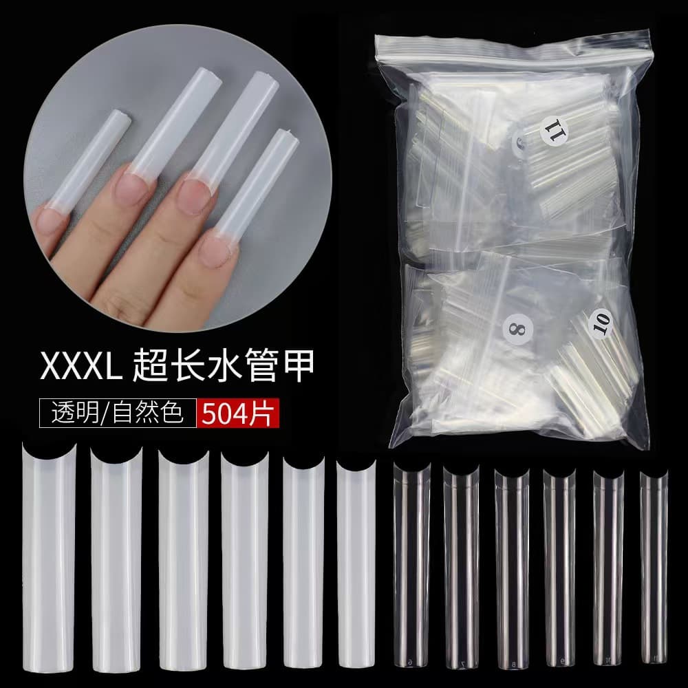 Cross-border Europe and America Extended Nail Tips High Arch False Nail Stickers 504 Pieces Bag Transparent XXXL Cowboy Nails
