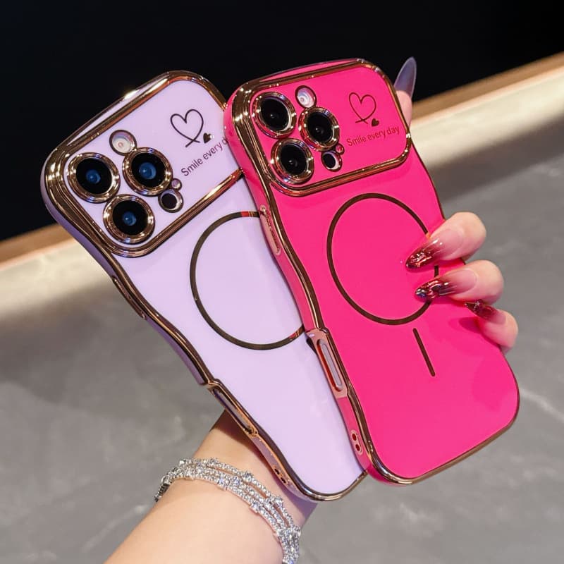 Suitable for iPhone17Promax large wave electroplated mobile phone case Apple 16 magnetic love anti-fall 15 protective cover