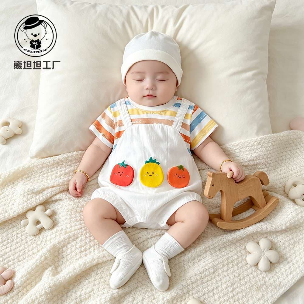 Baby clothes, summer clothes for baby boys, fake two-piece short-sleeved jumpsuit, super cute and cute, summer clothes for little months old to wear when going out