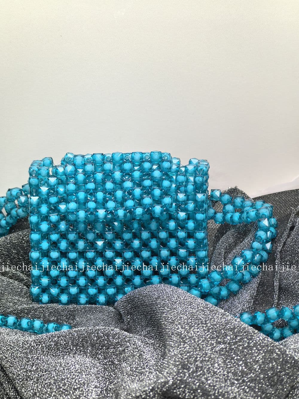 Wholesale Purple Multi-Color Acrylic Beads Handmade Woven Bag Fashion Waist Bag