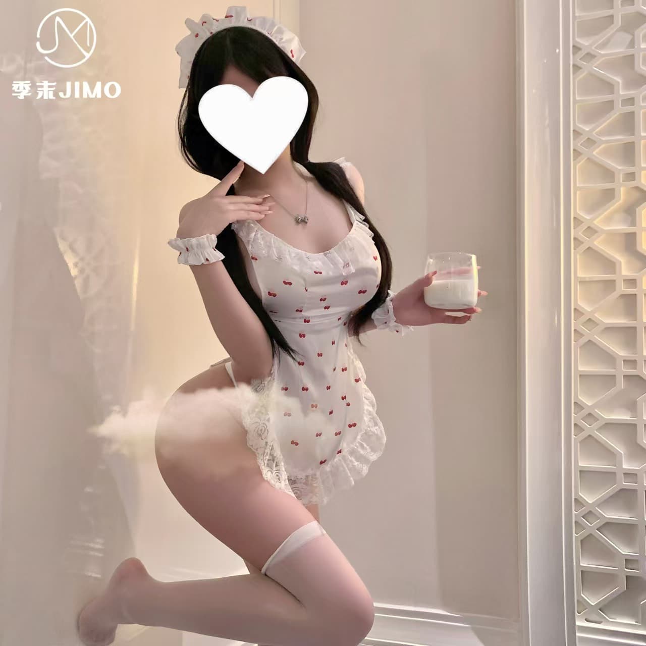 End-of-Season Cherry Maid Lolita Pure and Sexy Cherry Print Lace Maid Boudoir Tie Bowknot Lingerie
