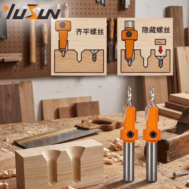 Yusheng Drill Bit Countersink Drill Woodworking Hole Opener Milling Cutter Reaming Drill Flush Hidden Self-Tapping Screw Taper Hole Drill Alloy