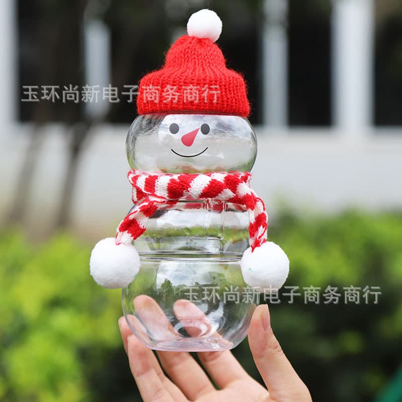 500ml Christmas Snowman Cold Drink Juice Cup, Disposable Thickened PET Plastic Bottle, Food Grade, Milk Tea Commercial Bottle