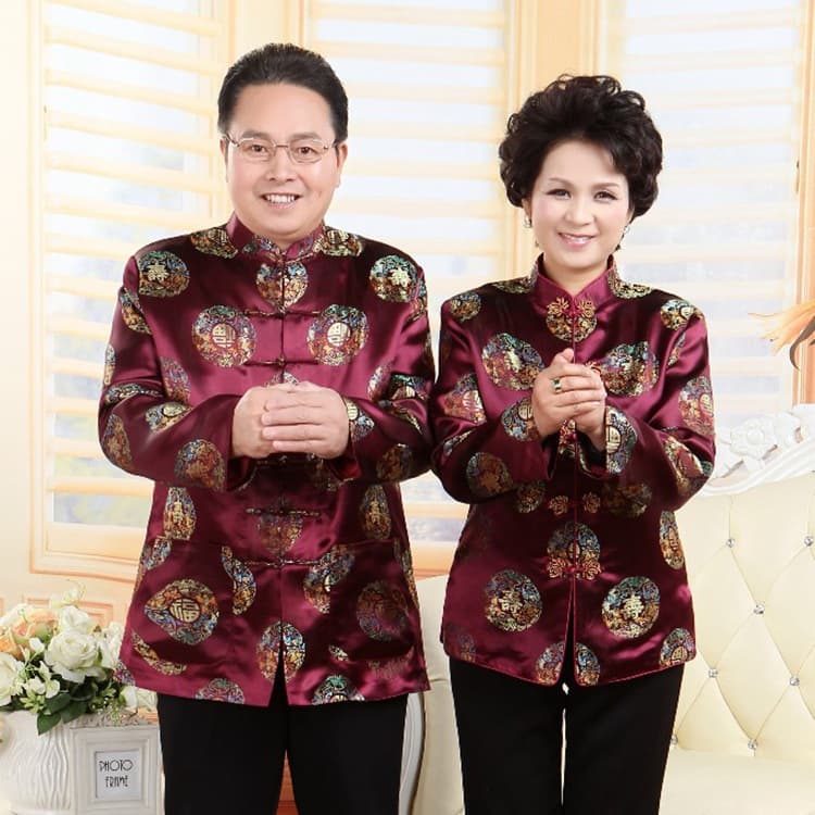Chinese style Tang suit for men and women, spring, autumn and winter coats, middle-aged and elderly birthday Chinese dress tops