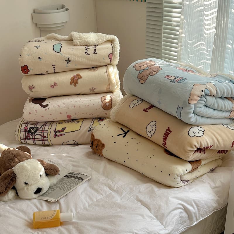 Ins Autumn Winter New Print Double-layer Thickened Milk Lamb Fleece Blanket Office Nap Throw Sofa Shawl Blanket+