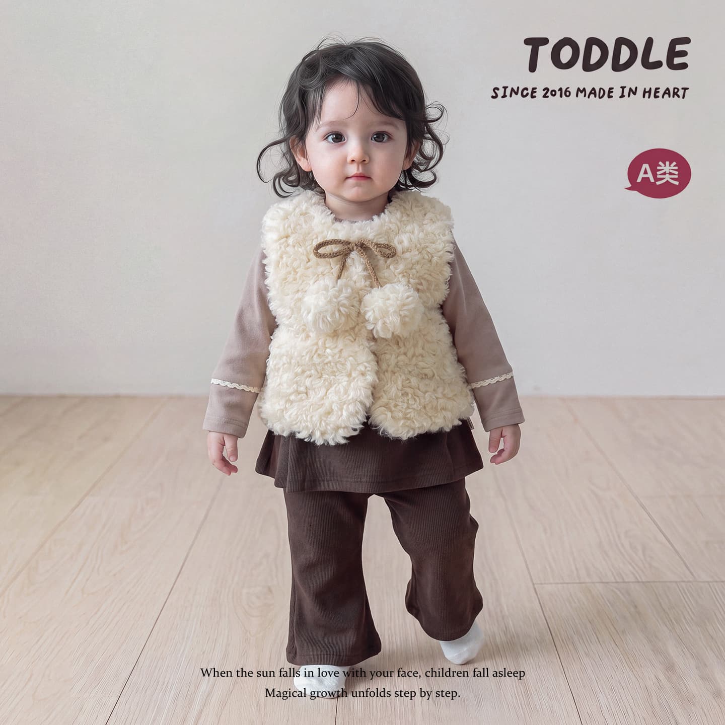 Little Girl Winter Trendy 3-Piece Set, Plush Bunny Vest with Top and Flared Pants, Toddler Girl Outfit