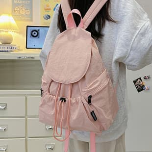 New Korean Style Lightweight Nylon Drawstring Backpack for Women, Casual Fashion Travel Large Capacity Bag