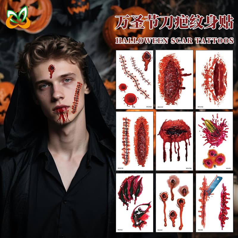 New Halloween Scar Tattoo Sticker Party Horror Bloody Wound Masquerade Disposable Temporary Scar Sticker