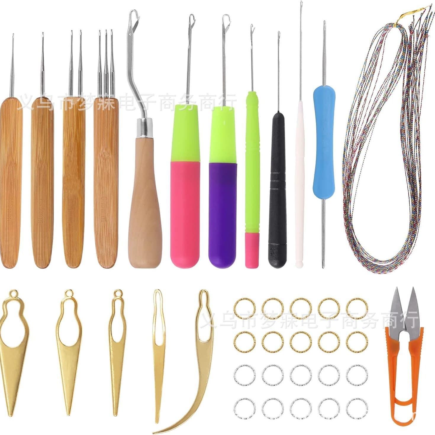Amazon Hot Selling Crochet Kit Handmade DIY Hair Salon Weaving Tool Crochet Set Soft Handle Crochet Hook Wooden Crochet Hook