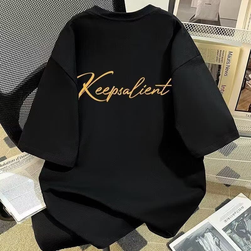 2025 Summer New Chic Hong Kong Style Simple Letter Print Cotton Short Sleeve T-Shirt Unisex High School Student Trendy Tee