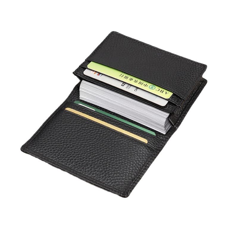 Genuine Leather Men's Business Card Holder Gift, Pebble Grain Top-Grain Cowhide Card Case 3302, ID Card Protector