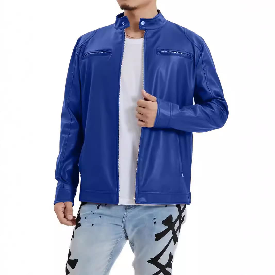 Foreign trade Amazon European and American men's motorcycle leather jacket men's youth stand-up collar punk leather jacket men