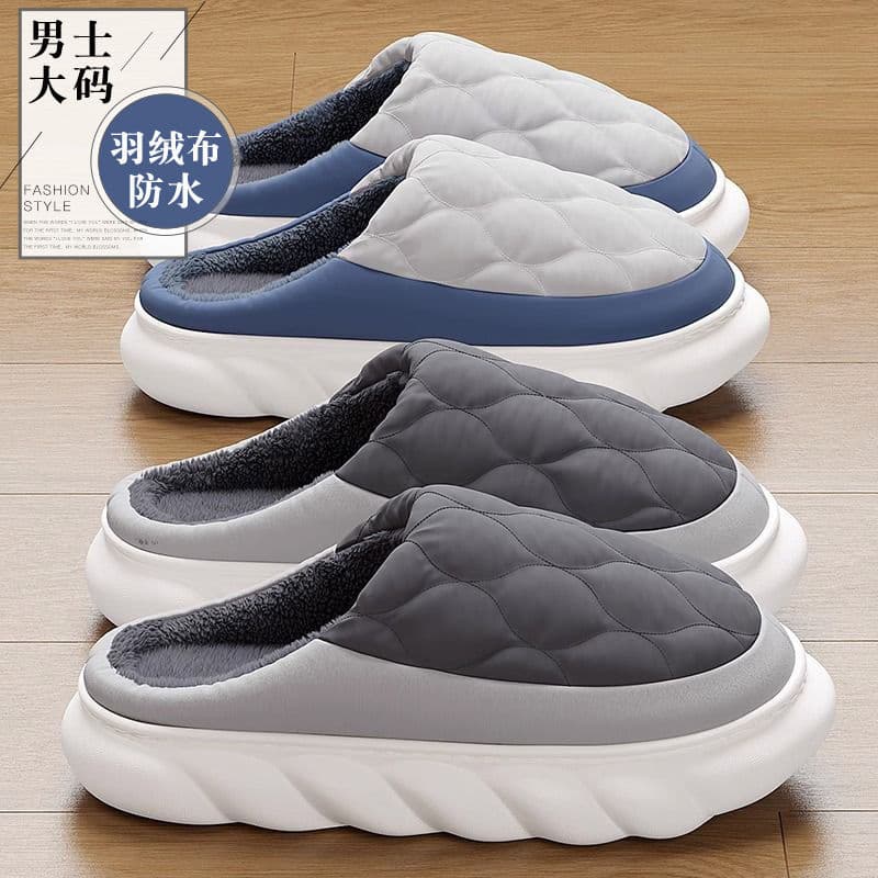 Large Size Cotton Slippers Men's 2025 New Autumn Winter Waterproof Non-Slip Home Indoor Thick-Soled Plush Cotton Slippers Men's Style