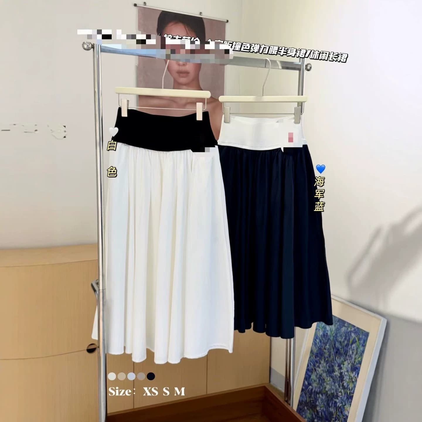 Raff spring and summer new RL pony embroidered high-waisted skirt Raff A-line version contrasting color elastic waist long skirt
