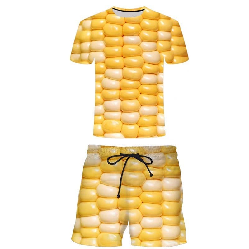Summer & Autumn Fruits and Vegetables New Cool Corn 3D Printed Pattern T-Shirt Funny Clothes Internet Celebrity Hit Short Sleeve