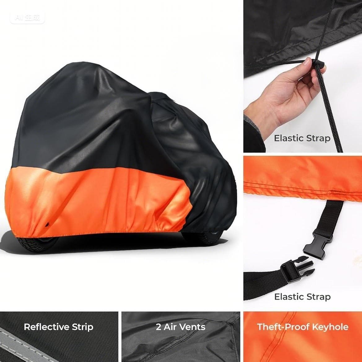 Cross-Border Motorcycle Cover, Rainproof Cover, Motorcycle Cover, Black, Thickened and Lengthened, 210D Silver-Coated Oxford Cloth