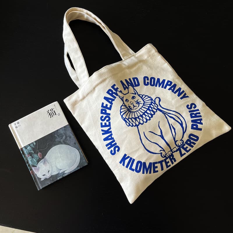French Shakespeare and Company Bookstore Souvenir Hand-Painted Cat Pattern Mini Canvas Tote Bag Eco-Friendly Handbag