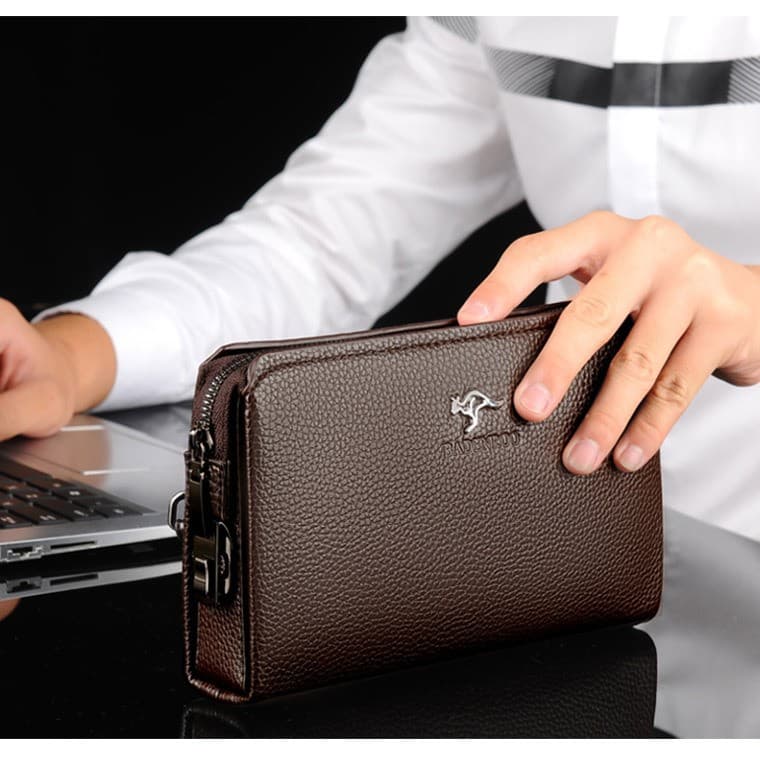 Stylish men's clutch bag, large capacity, combination lock, new style, detachable wrist strap, wallet, zipper clutch bag.